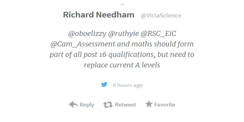 Ellie chemistry maths blog image Richard Needham changes to course content tweet