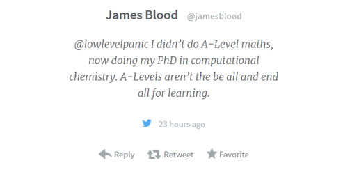 Ellie chemistry maths blog image James Blood didnt do A Level maths tweet