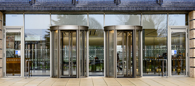 Revolving doors at The Triangle building, Cambridge
