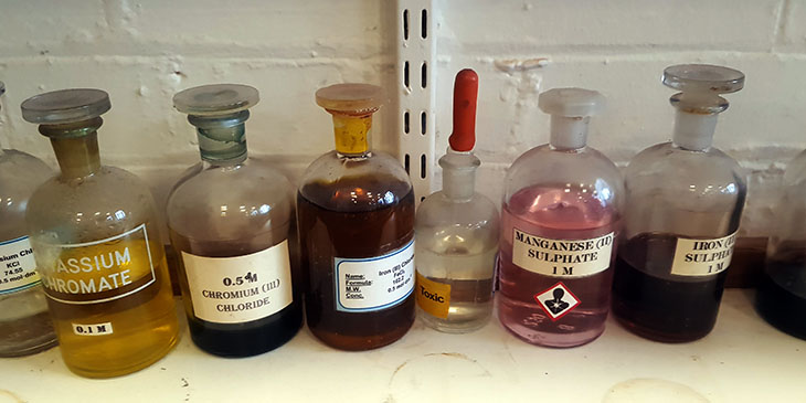 A image of old chemicals in jars