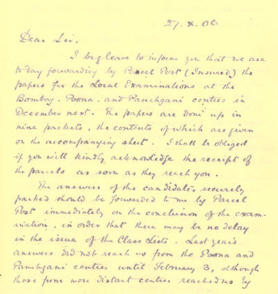 1906 letter to Bombay