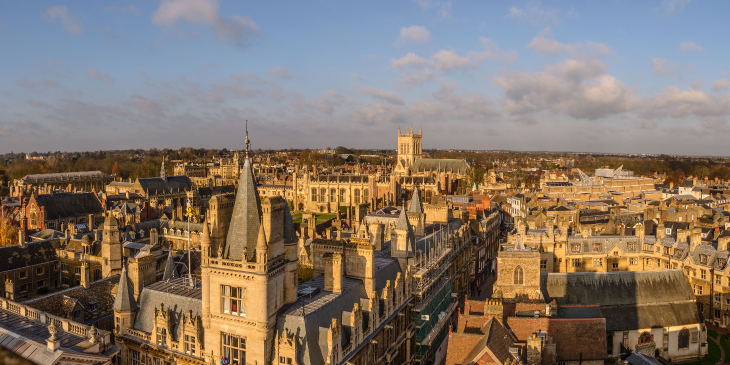 Cambridge rooftops in the sunlight