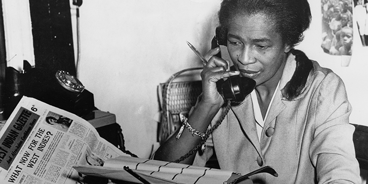 Claudia Jones at the offices of The West Indian Gazette (WIG) at 250 Brixton Road, Brixton, south London, 1962.