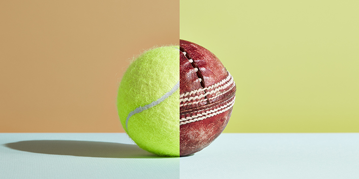 picture comparing a tennis ball with an old cricket ball 