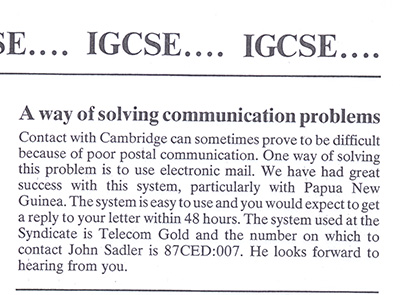 IGCSE newsletter 1988 - image