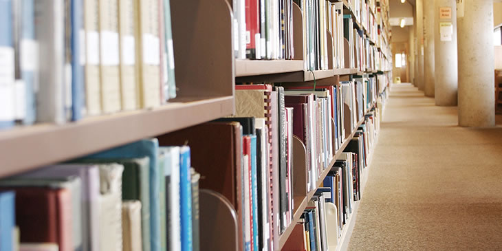 Books on a library shelf