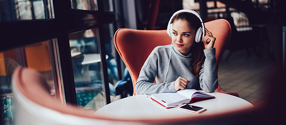 Girl listening to headphones