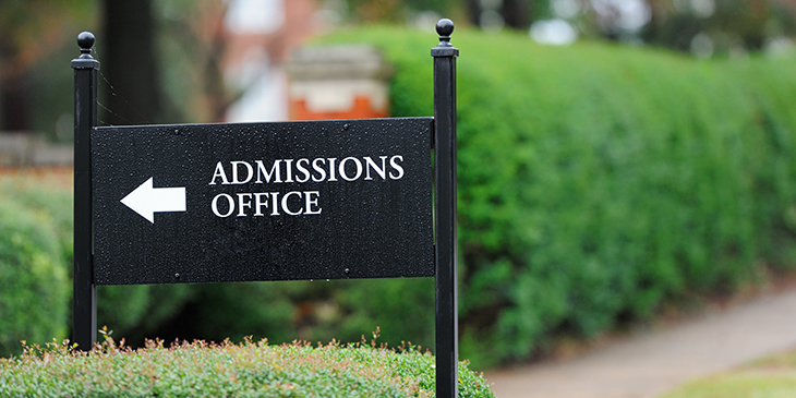 Admissions office sign